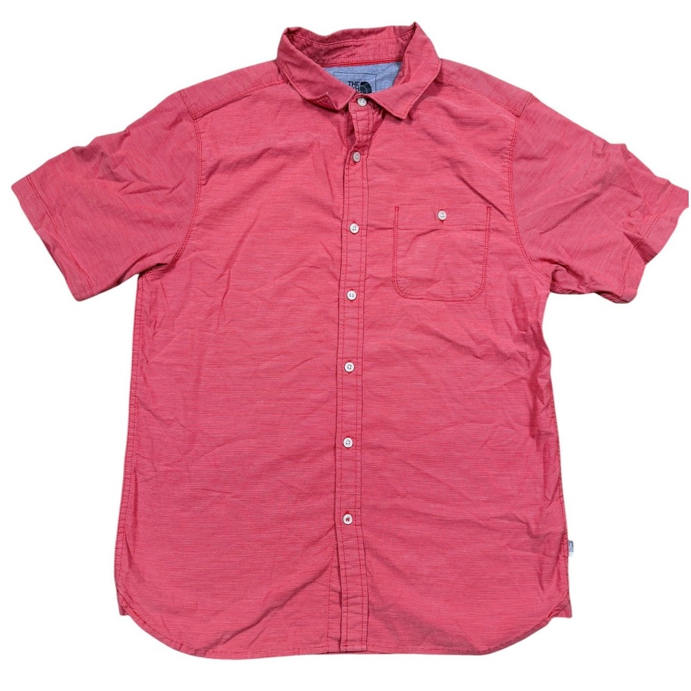 The North Face Red Micro Stripe Button Down Short Sleeve Shirt Mens M Pocket